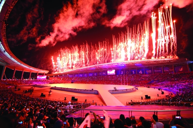 الصورة : جانب من حفل افتتاح دورة الألعاب الآسيوية
