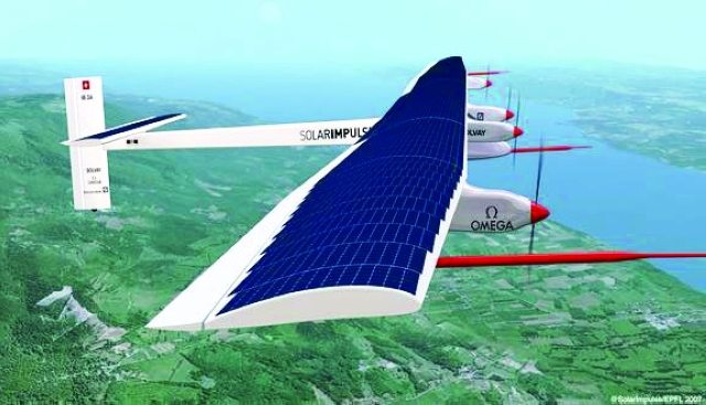الصورة : وحدات شمسية تنتشر على أجنحة الطائرة لتوليد الطاقة