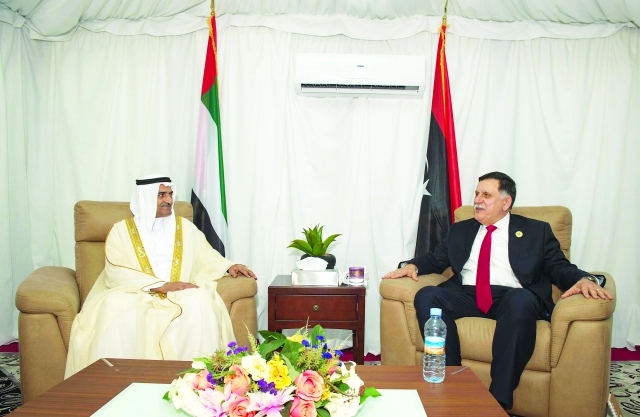 الصورة : ■ ويلتقي رئيس حكومة الوفاق الليبية  |  وام