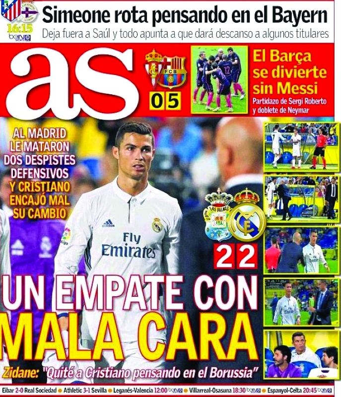 الصورة : ■  غلاف صحيفة «آس» الإسبانية