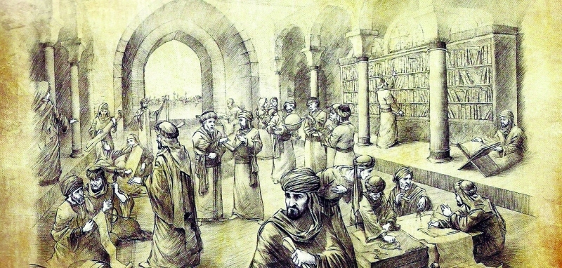 الصورة : رسم تخيلي لاجتماع العلماء في بيت الحكمة ببغداد في عهد الخليف المأمون | أرشيفية