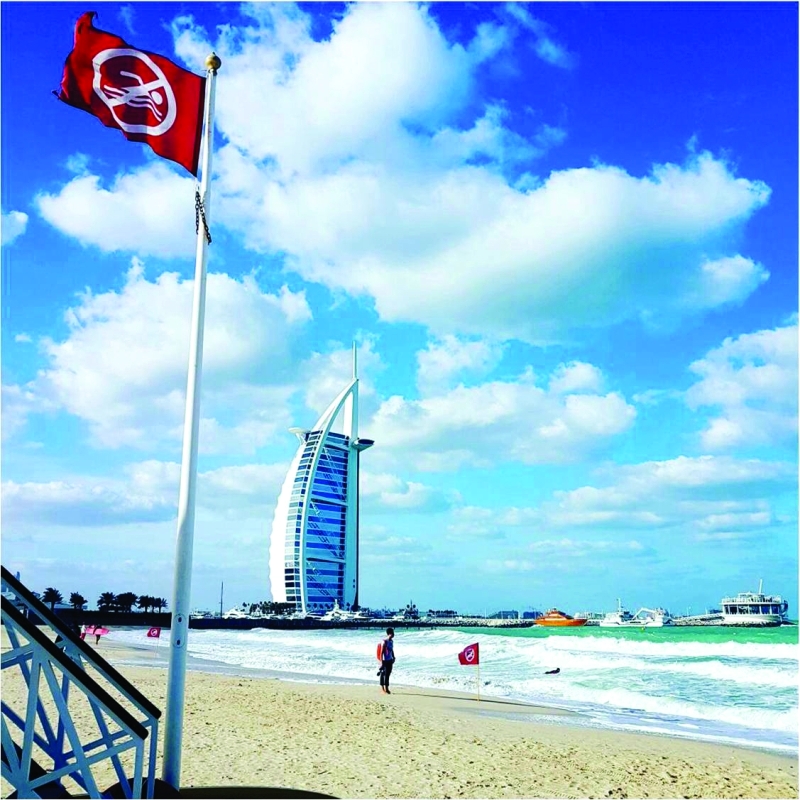 الصورة : الإشارة الحمراء حفاظاً على سلامة مرتادي الشاطئ | من المصدر
