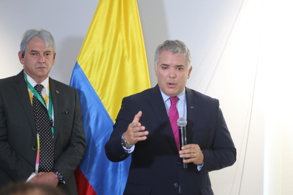 الصورة : الرئيس الكولومبي إيفان دوكي ماركيز خلال المؤتمر الصحافي / تصوير غلام كاركر