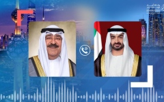 الصورة: الصورة: محمد بن زايد يتلقى اتصالاً من ولي عهد الكويت يدين خلاله الاعتداء الحوثي على الإمارات