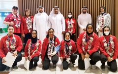 الصورة: الصورة: استقبال حافل لسيدات «ألعاب القوى» بعد تألقهن في «الألعاب الخليجية» بالكويت