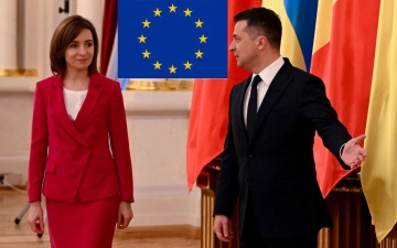 الصورة: الصورة: بعد منح بلديهما صفة مرشحين لعضوية الاتحاد الأوروبي.. رئيسا أوكرانيا ومولدافيا: إنه يوم تاريخي