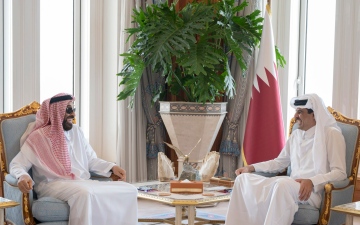الصورة: الصورة: أمير قطر يستقبل طحنون بن زايد