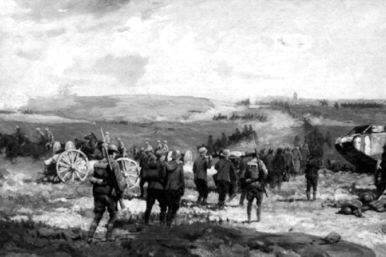 الصورة : 1914 القوات الألمانية تستولي على مدينة أميان الفرنسية أثناء الحرب العالمية الأولى.