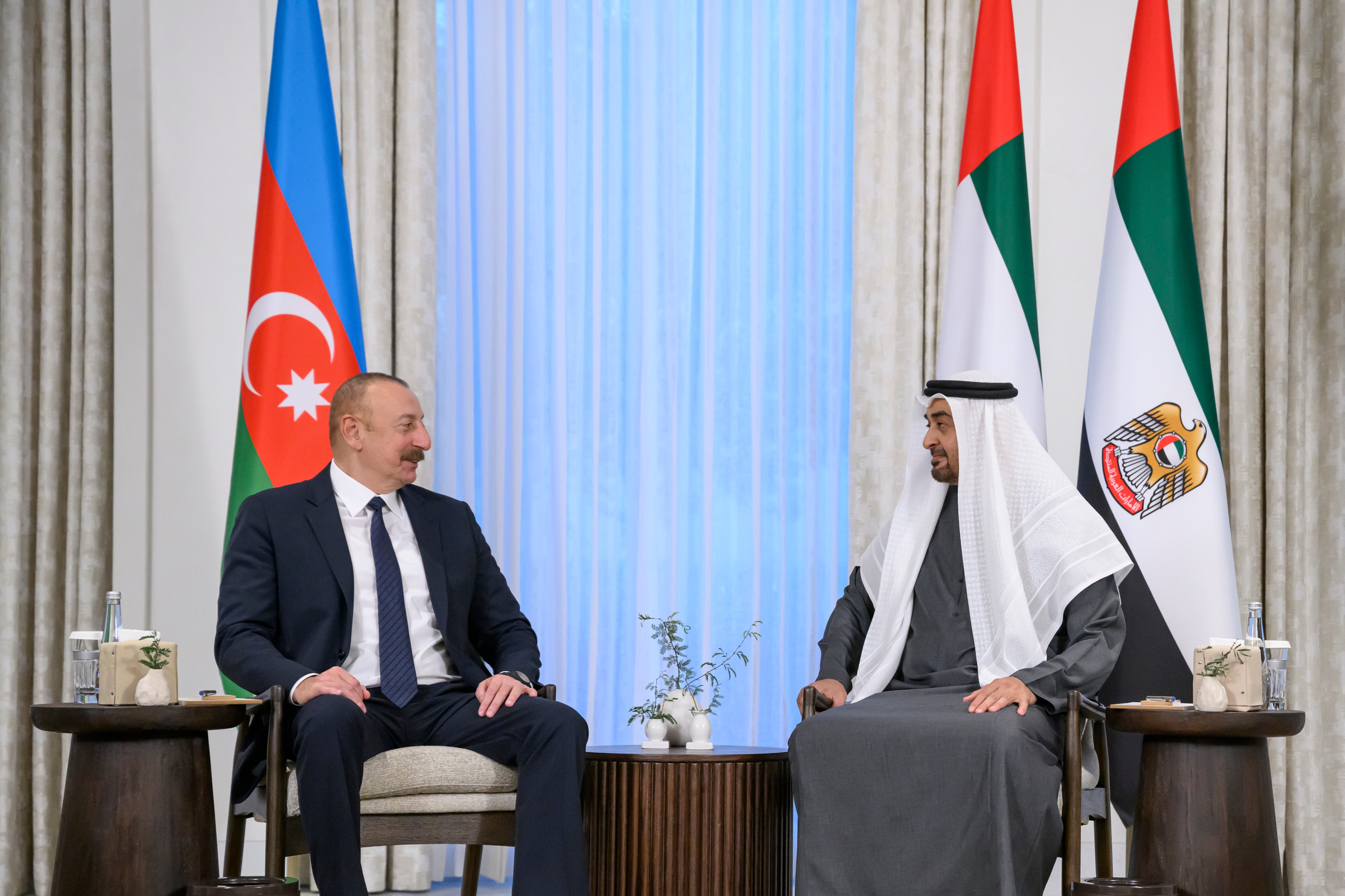 الصورة : رئيس الدولة ورئيس أذربيجان خلال المباحثات