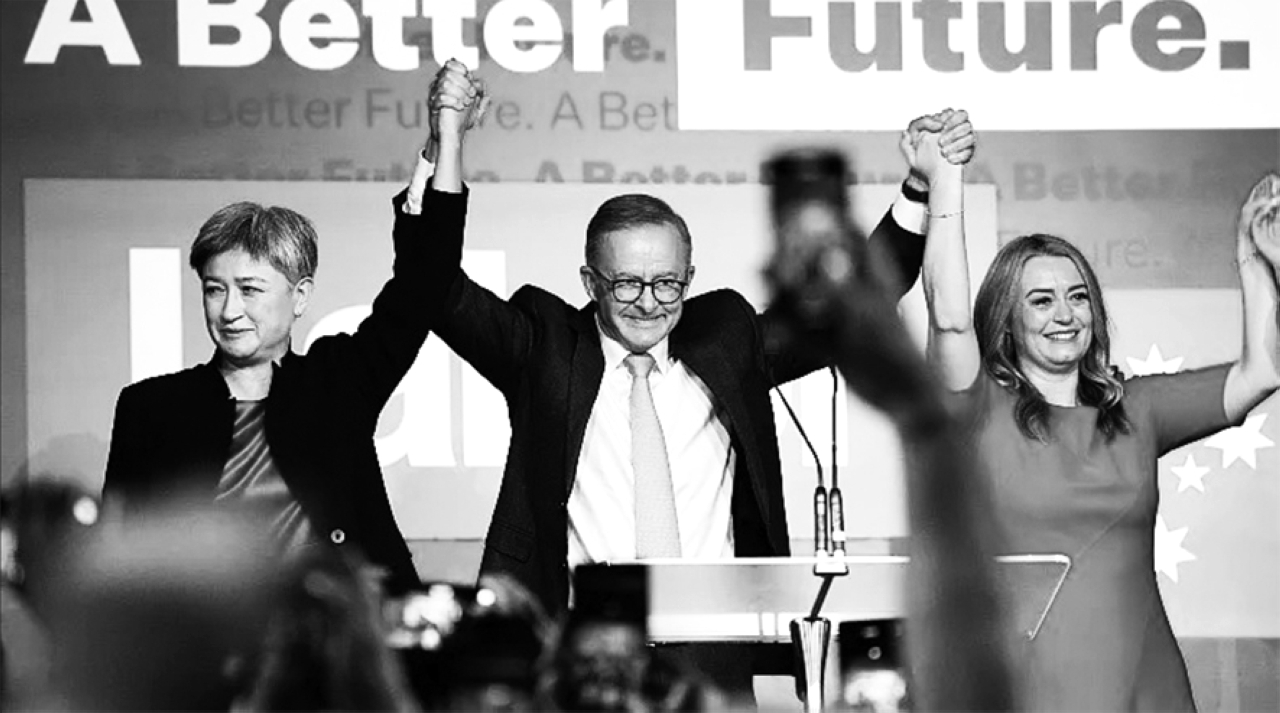 الصورة : 2022  فوز حزب العمال في أستراليا بقيادة أنتوني ألبانيز بأغلبية المقاعد في الانتخابات الاتحادية الأسترالية.
