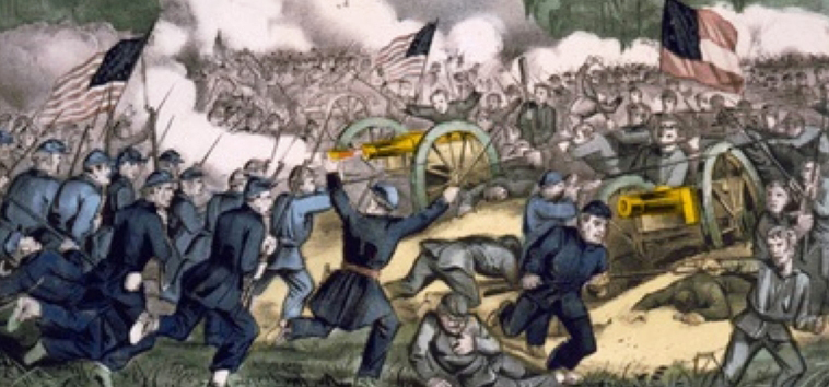 الصورة : 1862 الحرب الأهلية الأمريكية: جيش الاتحاد يهزم جيش الكونفدراليين في موقعة بيا ريدج في أركنساس.
