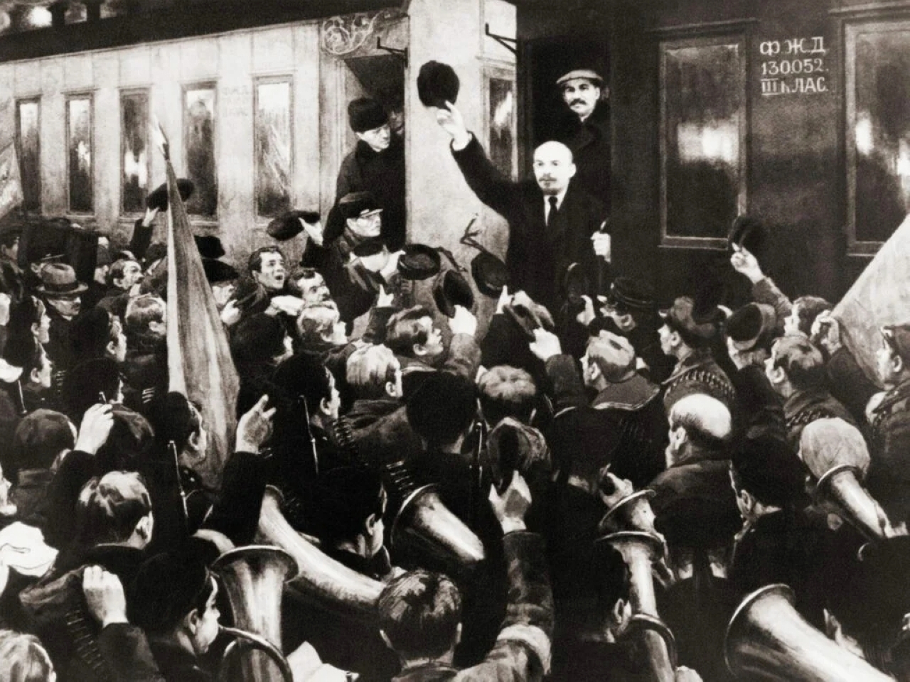 الصورة : 1917 فلاديمير لينين يعود إلى بيتروغراد بعد عقد في المنفى ليتسلم مقاليد الثورة الروسية