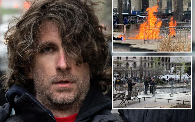 الصورة: الصورة: وفاة رجل أشعل النار في نفسه قرب قاعة محاكمة ترامب في نيويورك